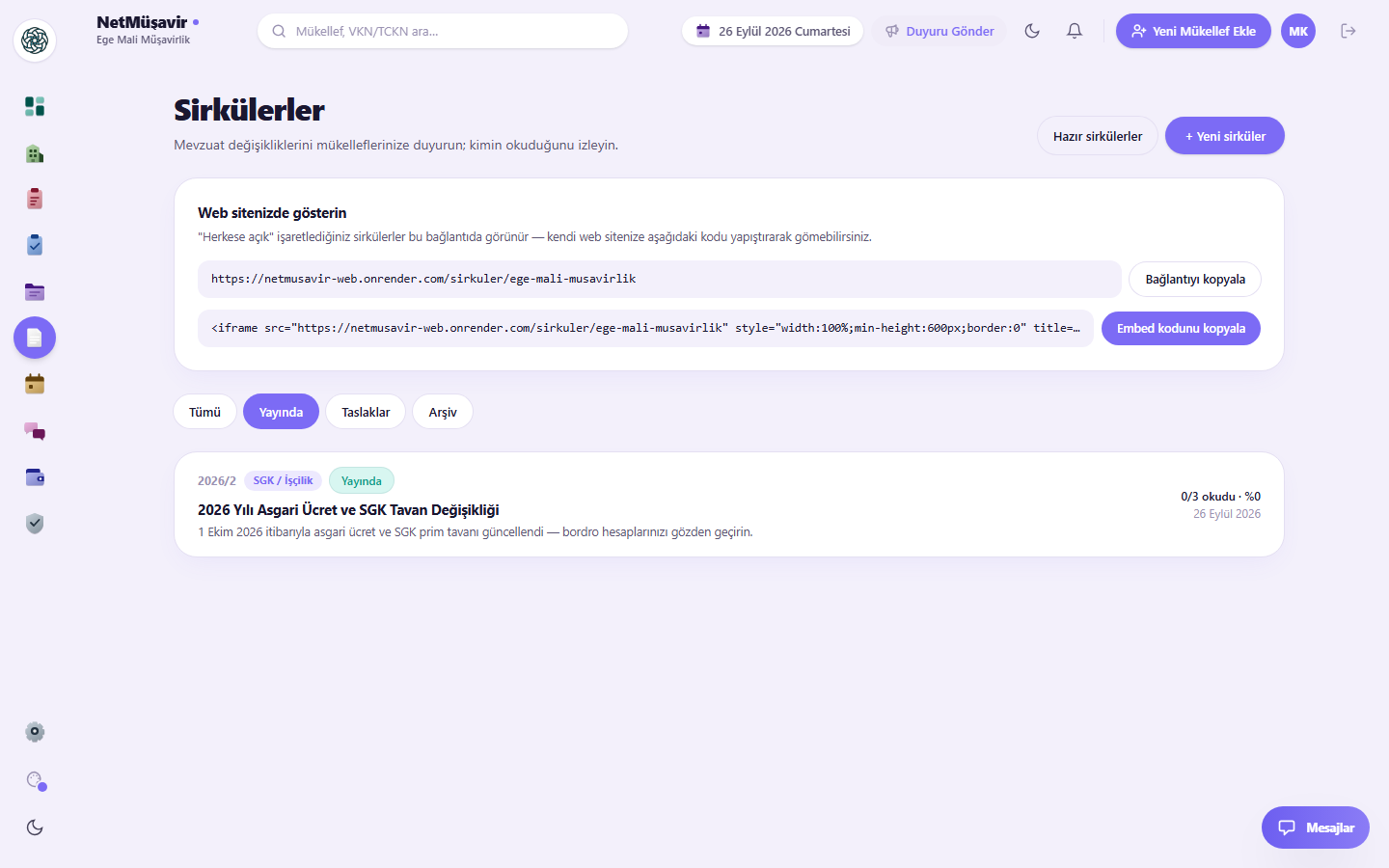 Duyurularınız hem portalda hem web sitenizde